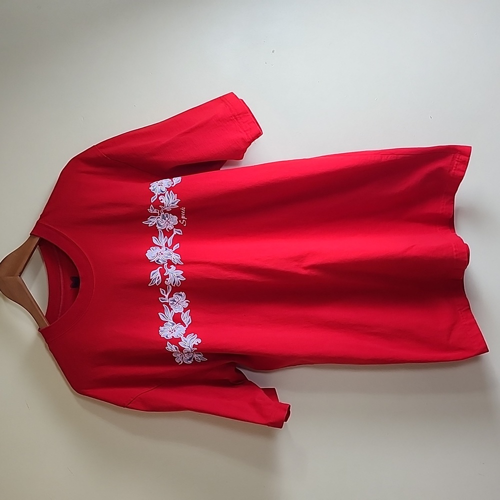 Speedo Men's Red Short Sleeve Hawaiian Themed Crew Neck Casual Shirt/Top, Size L
